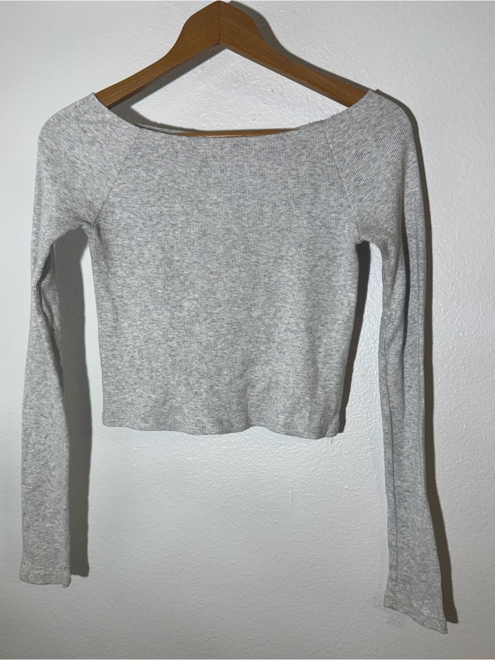 Light Gray Long-Sleeve Brandy Melville Cropped Women's Top